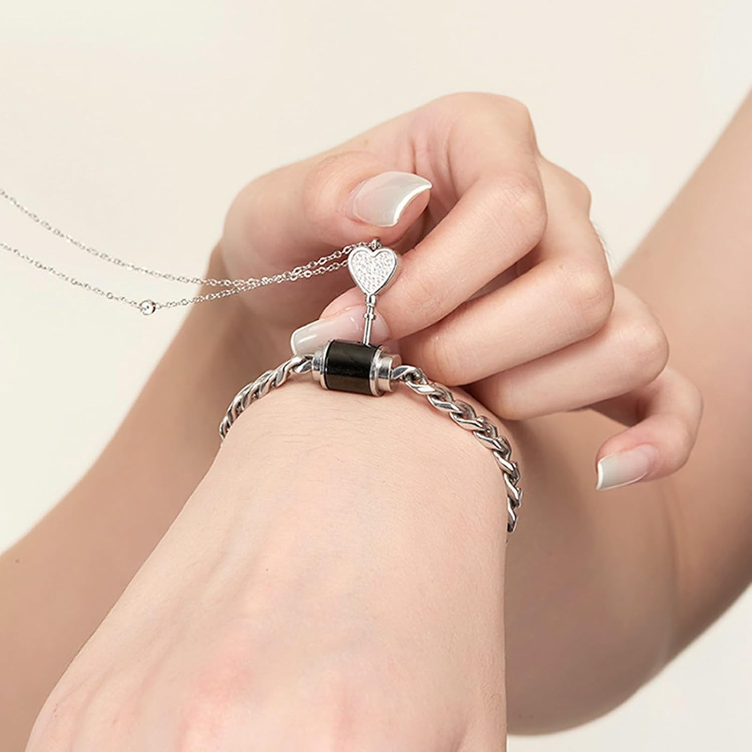 Heart Key Pendant Necklace & Lock Bracelet Set