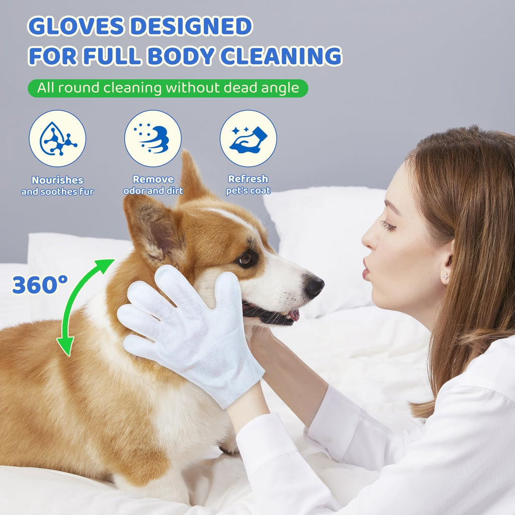 Pet Glove Wipes for Dogs and Cats Daily Care and Travel 48Pcs