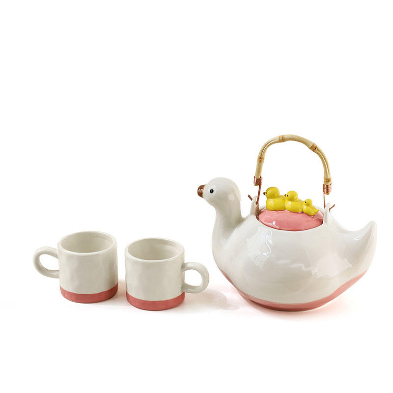 Creative Cartoon Cute Duck Ceramic Water Bottle with 4 cup